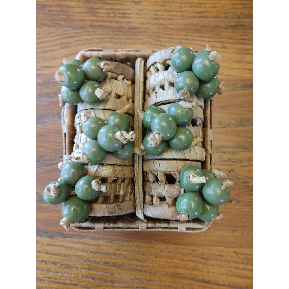 Set of six Vintage Napkin rings In banana Leaf basket